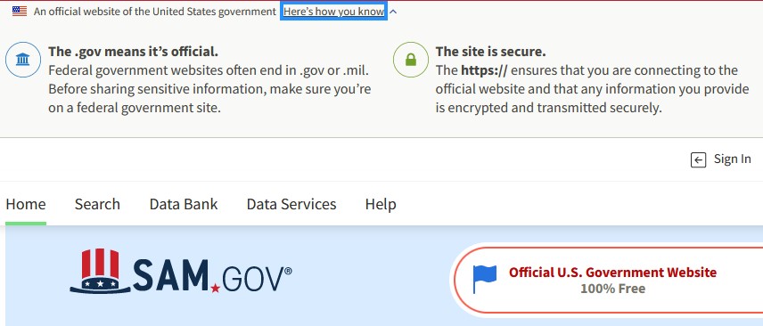 Sam.gov website screenshot