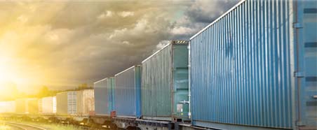 Containers moving across country on a train.